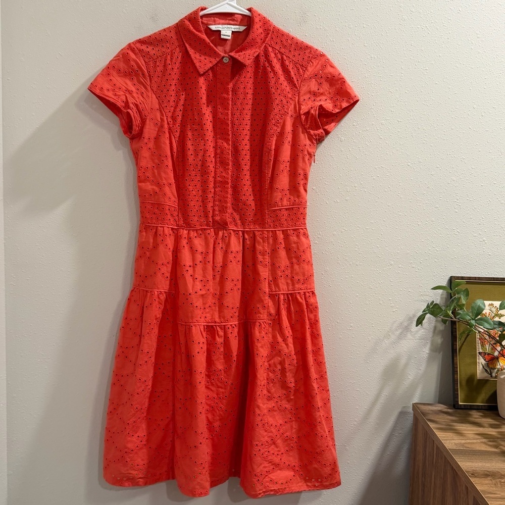 Diane Von Furstenberg DVF 4 Ocean Coral Sklyar Eyelet Silk Blend Dress Spring